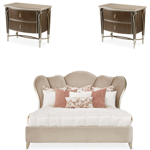 AICO Furniture - Villa Cherie 3 Piece Queen Upholstered Bedroom Set in Hazelnut - N9008000HQN-410-3SET - GreatFurnitureDeal