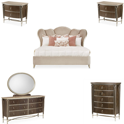 AICO Furniture - Villa Cherie 6 Piece Queen Upholstered Bedroom Set in Hazelnut - N9008000HQN-410-6SET - GreatFurnitureDeal