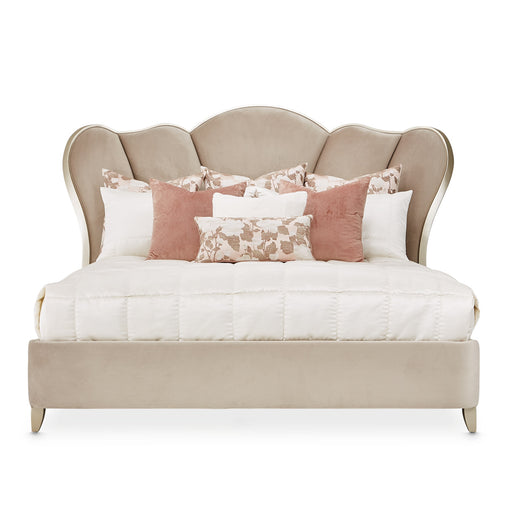 AICO Furniture - Villa Cherie Eastern King Channel-Tufted Upholstered Bed in Hazelnut - N9008000HEK-410 - GreatFurnitureDeal