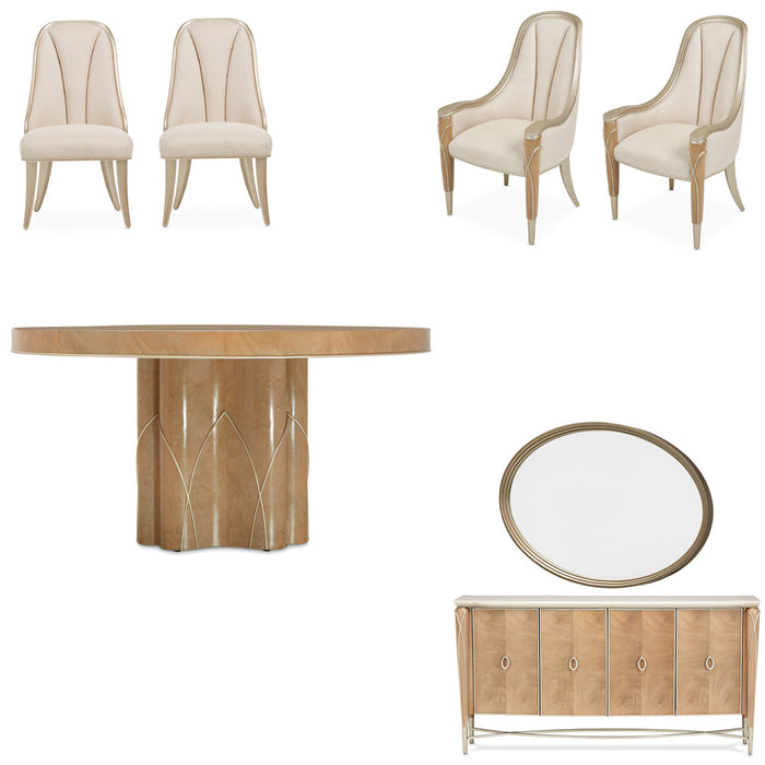 AICO Furniture - Villa Cherie Caramel 7 Piece Round Dining Table Set in Chardonnay - N9008001-134-7SET - GreatFurnitureDeal