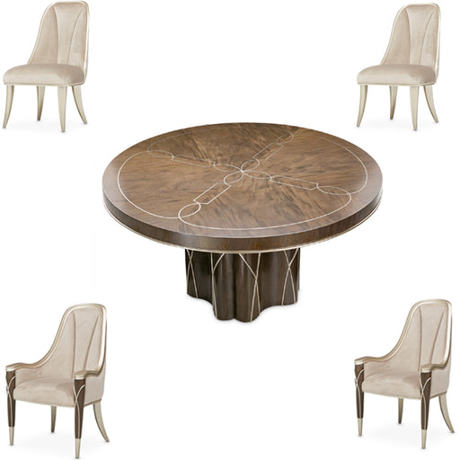 AICO Furniture - Villa Cherie 5 Piece Round Dining Table Set in Hazelnut - N9008001-410-5SET - GreatFurnitureDeal