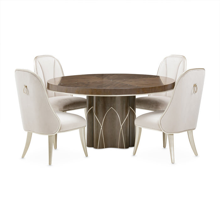 AICO Furniture - Villa Cherie 5 Piece Round Dining Table Set in Hazelnut - N9008001-03-410-5SET - GreatFurnitureDeal