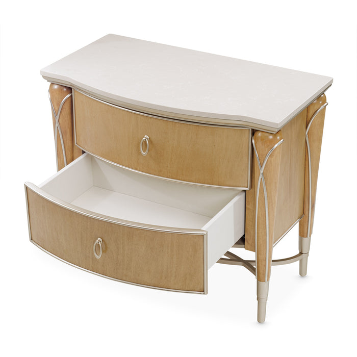 AICO Furniture - Villa Cherie Caramel 5 Piece Queen Channel Tufted Upholstered Bedroom Set in Caramel - N9008000QN-134-5SET - GreatFurnitureDeal