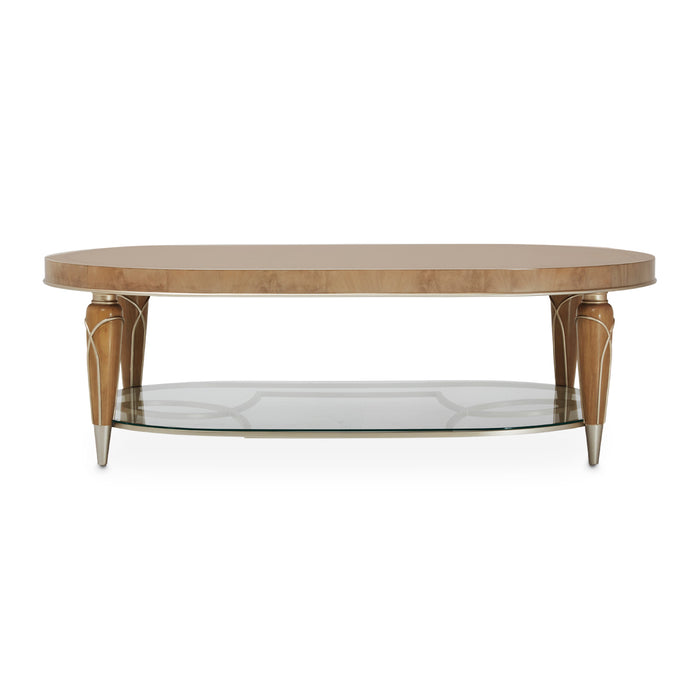 AICO Furniture - Villa Cherie Caramel Oval Cocktail Table in Chardonnay - N9008201-134 - GreatFurnitureDeal