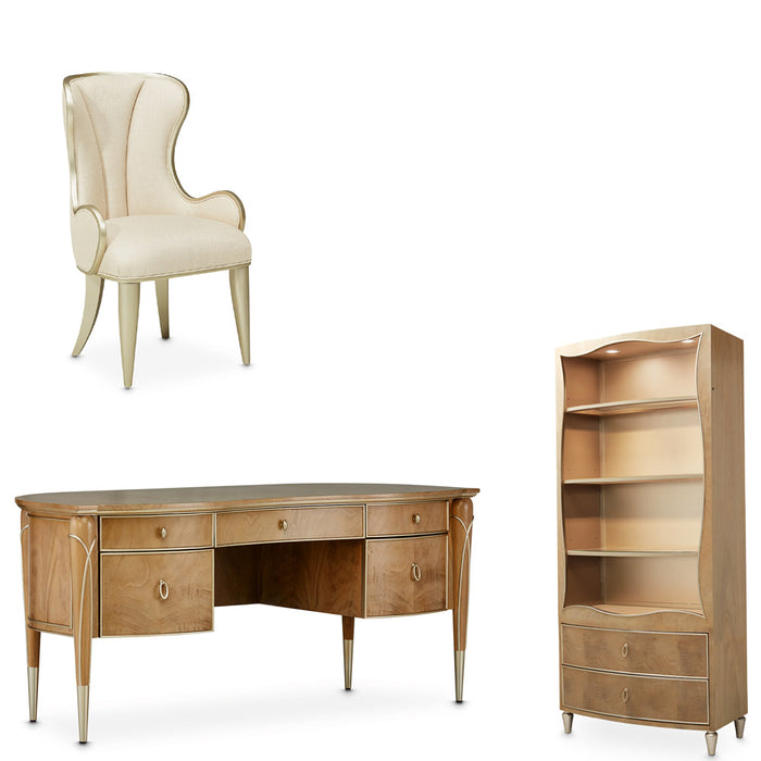 AICO Furniture - Villa Cherie Caramel 3 Piece Office Desk Set in Chardonnay - N9008207-134-3SET - GreatFurnitureDeal