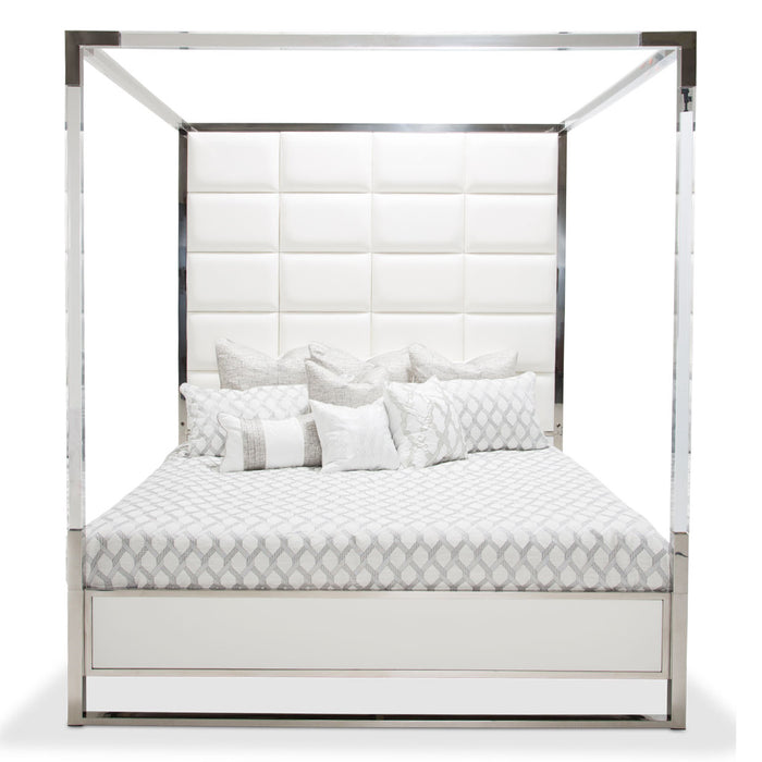 AICO Furniture - State St. 6 Piece Eastern King Canopy Bedroom Set in Glossy White - N9016000EK4-116-6SET - GreatFurnitureDeal