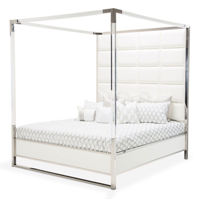 AICO Furniture - State St. 3 Piece Eastern King Canopy Bedroom Set in Glossy White - N9016000EK4-116-3SET - GreatFurnitureDeal