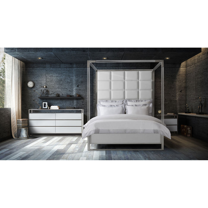 AICO Furniture - State St. 6 Piece Eastern King Canopy Bedroom Set in Glossy White - N9016000EK4-116-6SET - GreatFurnitureDeal