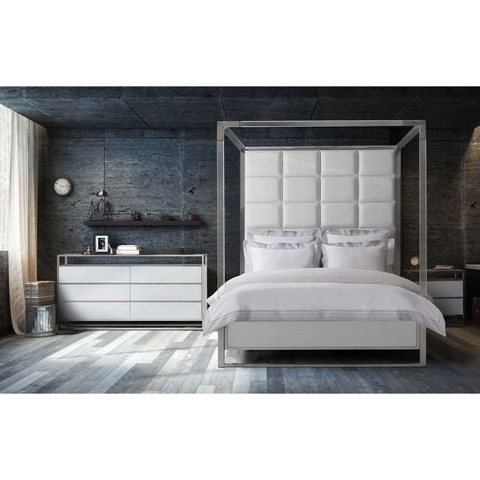 AICO Furniture - State St. 5 Piece Eastern King Upholstered Panel Bedroom Set in Glossy White - N9016000EKP-116-5SET