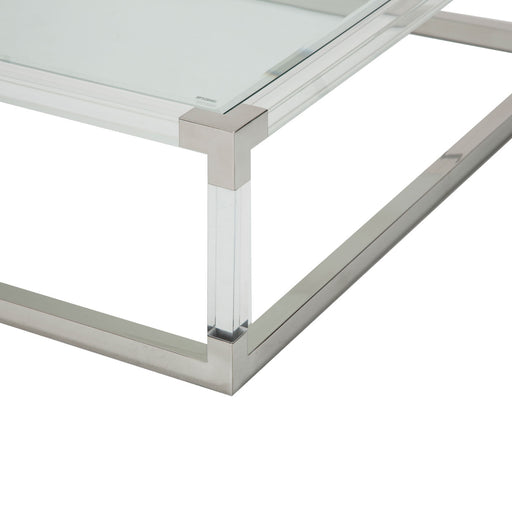 AICO Furniture - State St Square Cocktail Table Acrylic Legs in Glossy White Glass Top - N9016304-13 - GreatFurnitureDeal