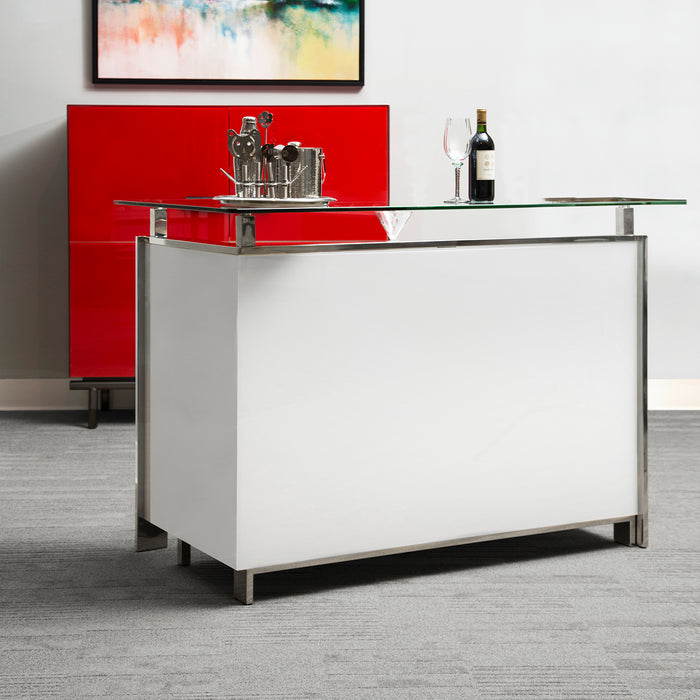 AICO Furniture - State St. Bar Table in Glossy White - N9016500-116 - GreatFurnitureDeal