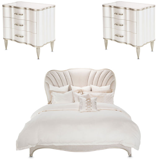 AICO Furniture - London Place 3 Piece Eastern King Bedroom Set in Creamy Pearl - NC9004000EK3-112-3SET - GreatFurnitureDeal