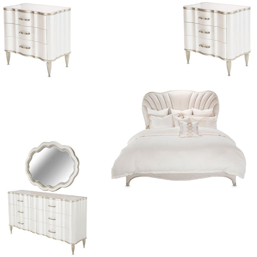 AICO Furniture - London Place 5 Piece Eastern King Bedroom Set in Creamy Pearl - NC9004000EK3-112-5SET - GreatFurnitureDeal
