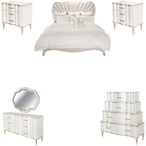 AICO Furniture - London Place 6 Piece Eastern King Bedroom Set in Creamy Pearl - NC9004000EK3-112-6SET - GreatFurnitureDeal