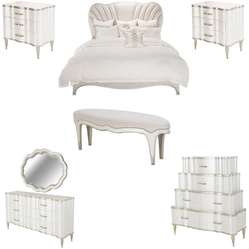 AICO Furniture - London Place 7 Piece Eastern King Bedroom Set in Creamy Pearl - NC9004000EK3-112-7SET - GreatFurnitureDeal