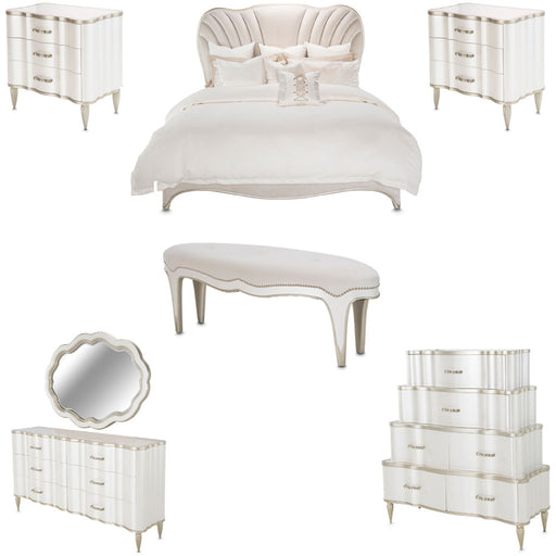 AICO Furniture - London Place 7 Piece Eastern King Bedroom Set in Creamy Pearl - N9004000EK3-112-7SET - GreatFurnitureDeal