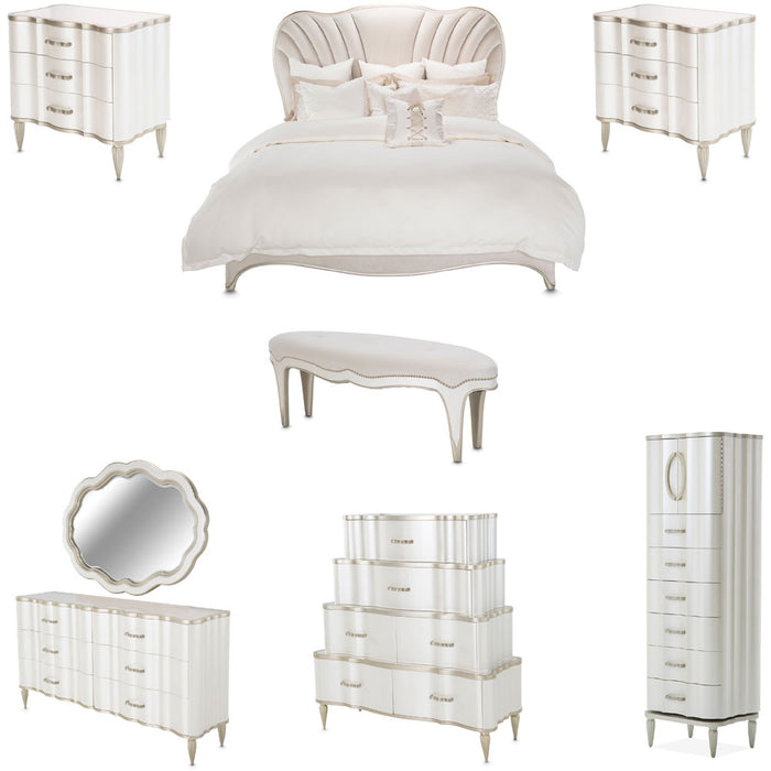 AICO Furniture - London Place 8 Piece California King Bedroom Set in Creamy Pearl - N9004000CK3-112-8SET - GreatFurnitureDeal