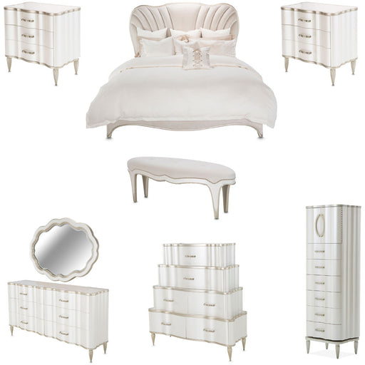 AICO Furniture - London Place 8 Piece Eastern King Bedroom Set in Creamy Pearl - NC9004000EK3-112-8SET - GreatFurnitureDeal