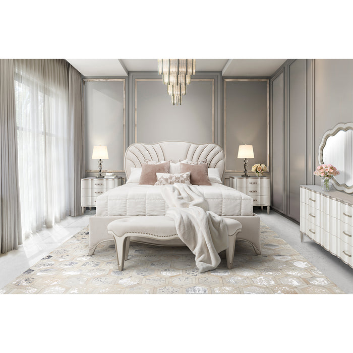 AICO Furniture - London Place 5 Piece Eastern King Bedroom Set in Creamy Pearl - N9004000EK3-112-5SET - GreatFurnitureDeal