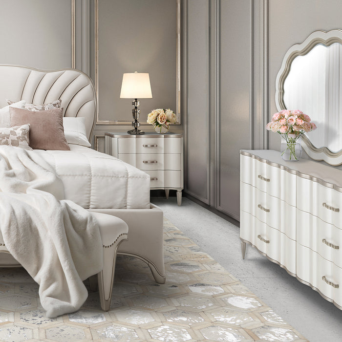 AICO Furniture - London Place 7 Piece California King Bedroom Set in Creamy Pearl - N9004000CK3-112-7SET - GreatFurnitureDeal