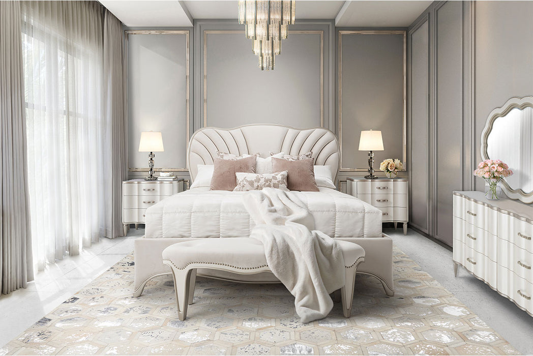 AICO Furniture - London Place 8 Piece Eastern King Bedroom Set in Creamy Pearl - N9004000EK3-112-8SET - GreatFurnitureDeal