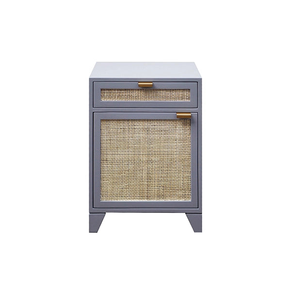 Worlds Away - Nell Grey Lacquer Nightstand W. Cane Front Door - NELL GRY