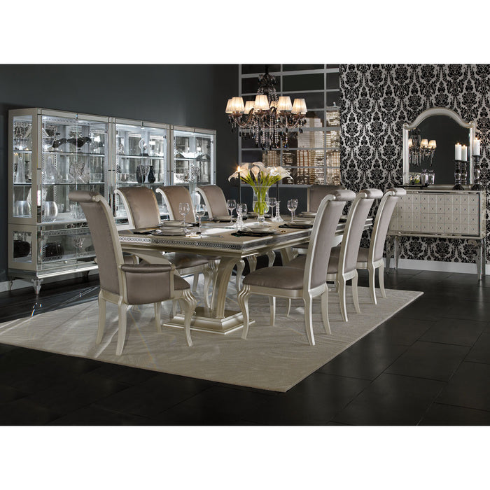 AICO Furniture - Hollywood Swank Modern 92"-140" Double Pedestal Dining Table in Pearl Caviar - NT03002-11 - GreatFurnitureDeal