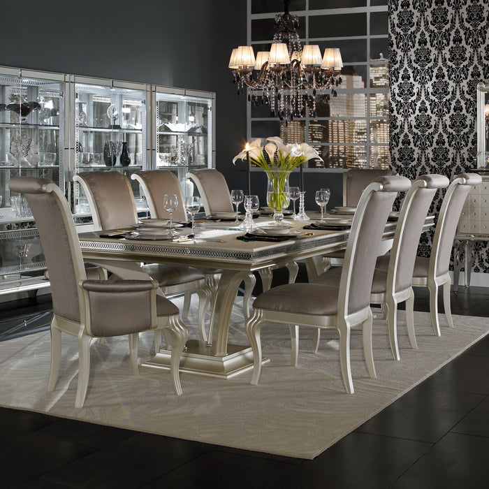 AICO Furniture - Hollywood Swank Modern 92"-140" Double Pedestal Dining Table in Pearl Caviar - NT03002-11 - GreatFurnitureDeal