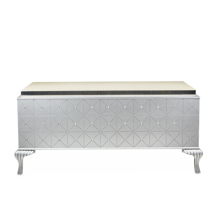 AICO Furniture - Hollywood Swank Modern 5-Drawer Executive Desk in Silver & Pearl Caviar - NT03207-11 - GreatFurnitureDeal