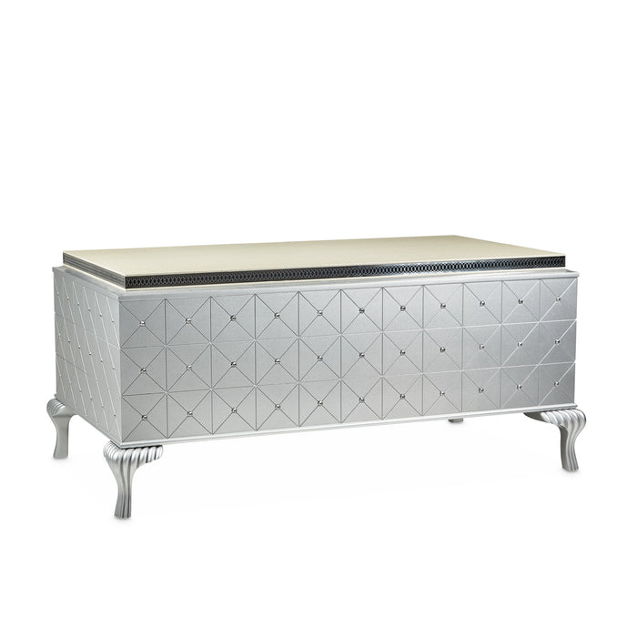 AICO Furniture - Hollywood Swank Modern 5-Drawer Executive Desk in Silver & Pearl Caviar - NT03207-11