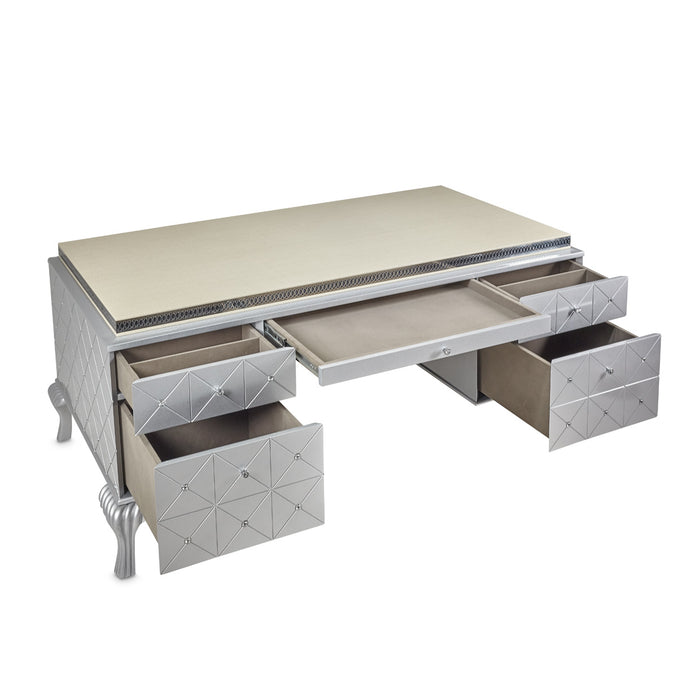 AICO Furniture - Hollywood Swank Modern 5-Drawer Executive Desk in Silver & Pearl Caviar - NT03207-11