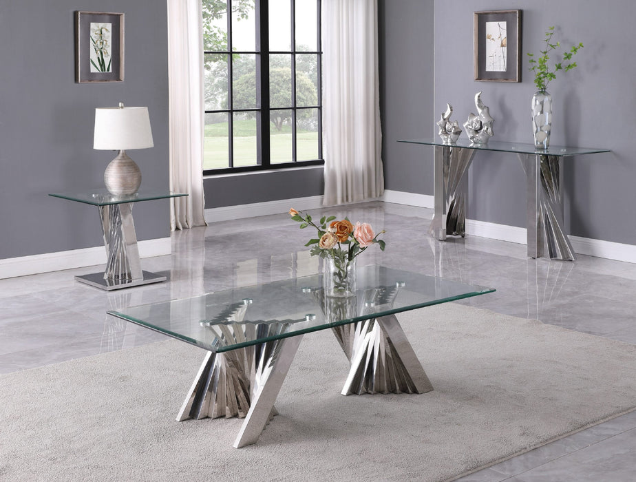 Mariano Furniture - Glass Coffee Table Sets: Coffee Table, End Table, Console Table with Stainless Steel Base - BQ-CT01-02-03 - GreatFurnitureDeal