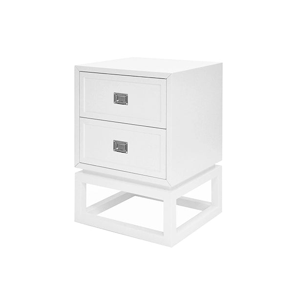 Worlds Away - Oliver 2 Drawer Matte White Lacquer Side Table w- Nickel Hardware - OLIVER WHN