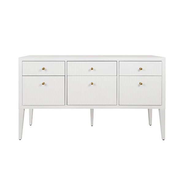 Worlds Away - Fluted Six Drawer Buffet With Brass Knobs in Glossy White Lacquer - PALMER WH - GreatFurnitureDeal