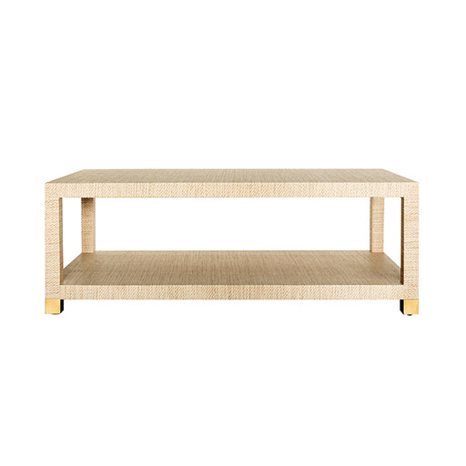 Worlds Away - Coffee Table With Antique Brass Foot Caps in Natural Grasscloth - PATRICIA NAT - GreatFurnitureDeal