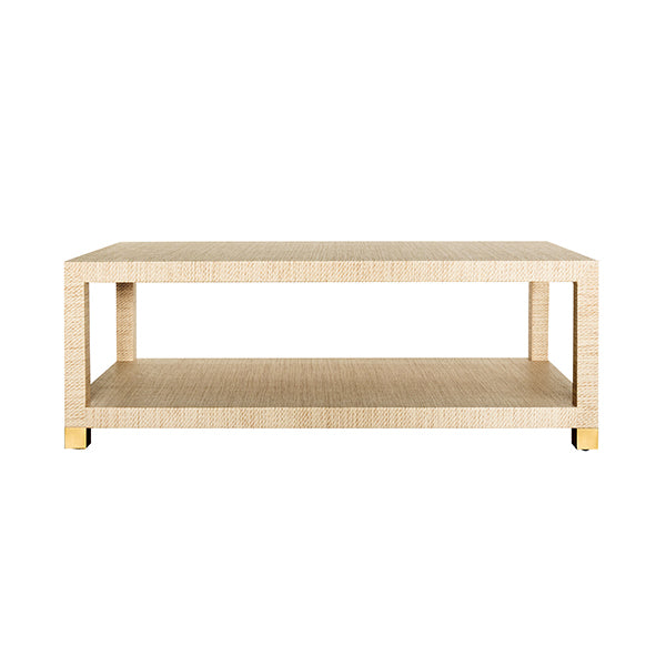 Worlds Away - Coffee Table With Antique Brass Foot Caps in Natural Grasscloth - PATRICIA NAT