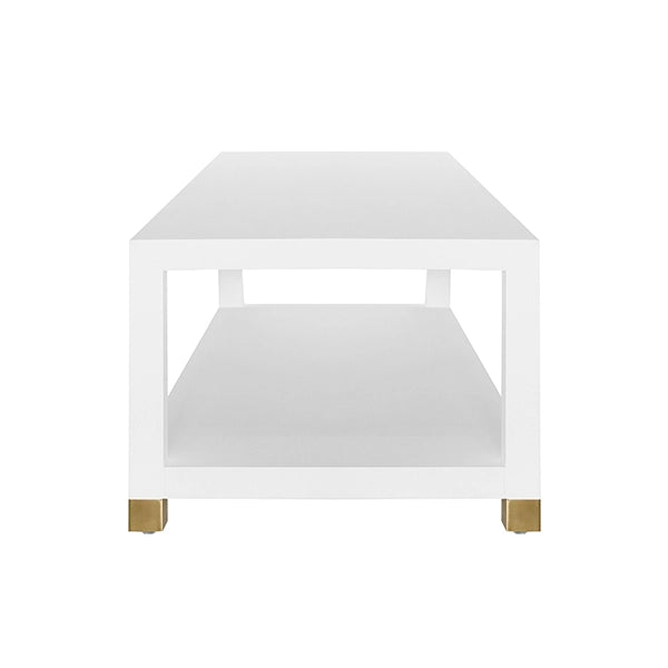 Worlds Away - Coffee Table With Antique Brass Foot Caps in Matte White Lacquer - PATRICIA WH