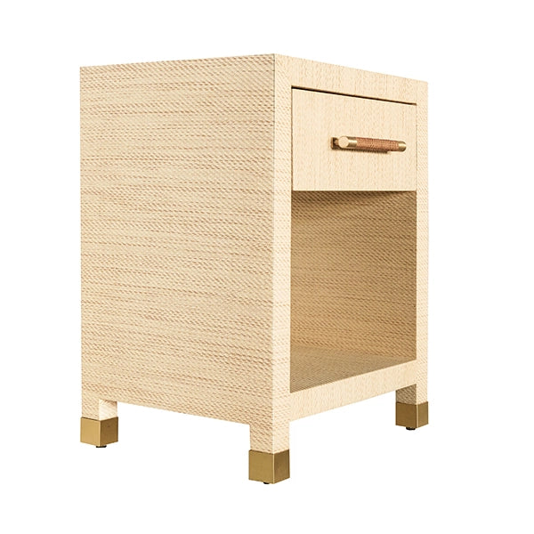 Worlds Away - One Drawer Side Table With Rattan Wrapped Handle in Natural Grasscloth - PELHAM NAT