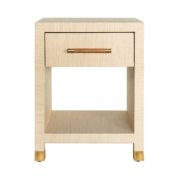 Worlds Away - One Drawer Side Table With Rattan Wrapped Handle in Natural Grasscloth - PELHAM NAT