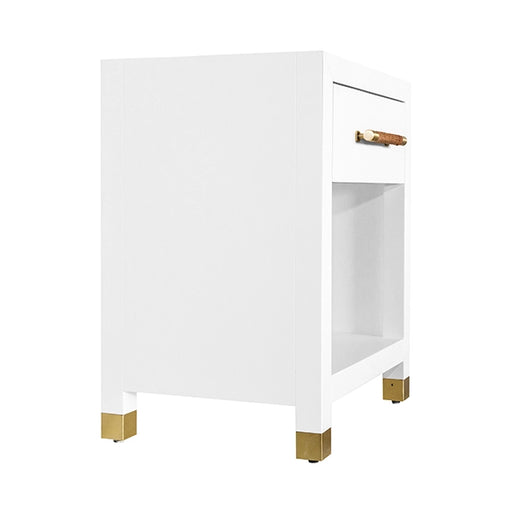 Worlds Away - One Drawer Side Table With Rattan Wrapped Handle in Matte White Lacquer - PELHAM WH - GreatFurnitureDeal