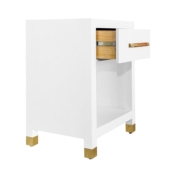 Worlds Away - One Drawer Side Table With Rattan Wrapped Handle in Matte White Lacquer - PELHAM WH