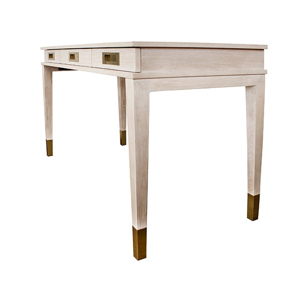 Worlds Away - Three Drawer Desk With Brass Details In Cerused Oak - PLATO CO - GreatFurnitureDeal