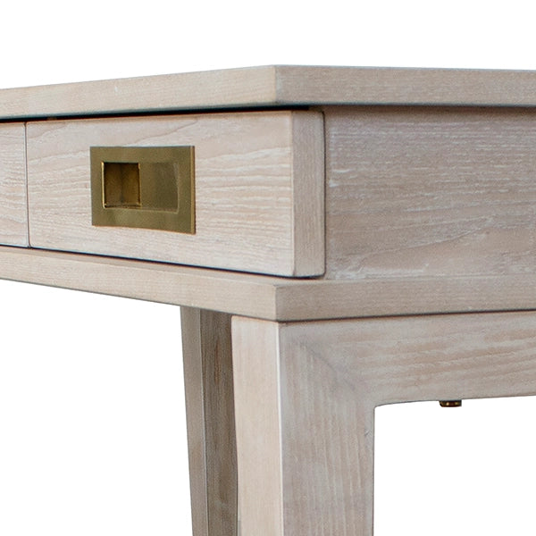 Worlds Away - Three Drawer Desk With Brass Details In Cerused Oak - PLATO CO