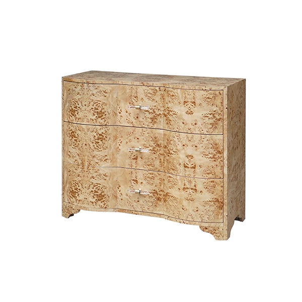 Worlds Away - Three Drawer Chest In Burl Wood With Acrylic Hardware - PLYMOUTH BW