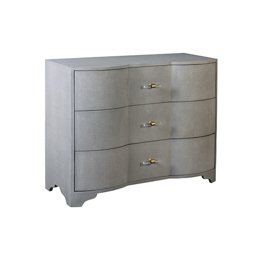 Worlds Away - Three Drawer Chest In Grey Grasscloth With Acrylic Hardware - PLYMOUTH GRY - GreatFurnitureDeal