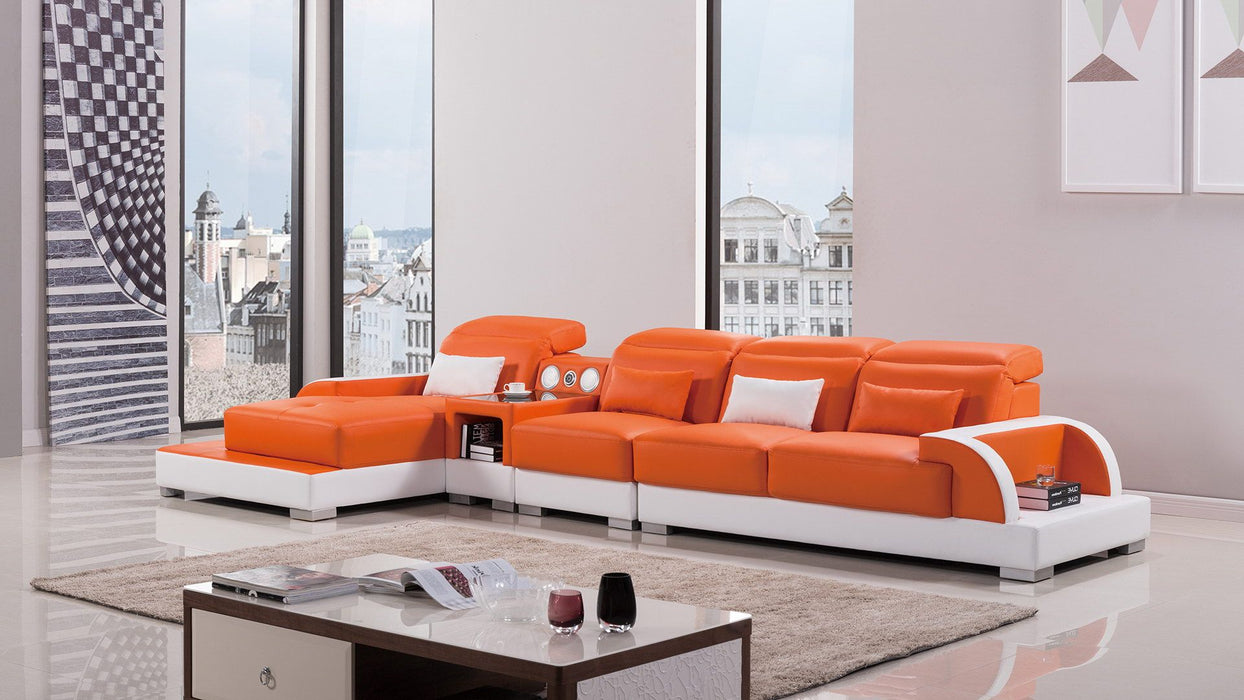American Eagle Design - AE-LD812 Orange and White Faux Leather Sectional Sofa - Right Sitting - AE-LD812R-ORG.IV