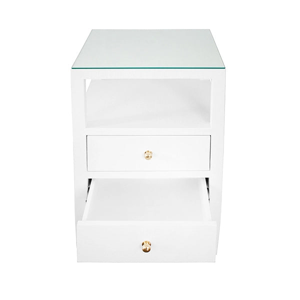 Worlds Away - Two Drawer Side Table In Coated White Linen - ROSCOE WH