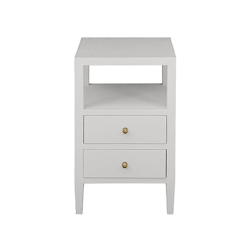 Worlds Away - Two Drawer Side Table In Coated White Linen - ROSCOE WH - GreatFurnitureDeal