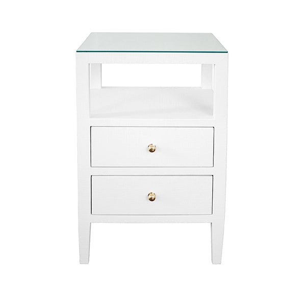 Worlds Away - Two Drawer Side Table In Coated White Linen - ROSCOE WH