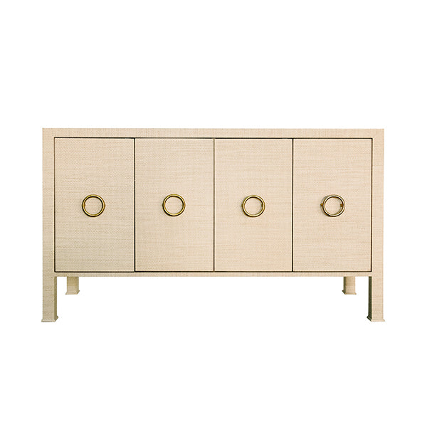 Worlds Away - Four Door Buffet With Antique Brass Circle Hardware in Natural Grasscloth - RUE NAT